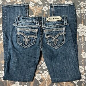 Rock Revival Denim Jeans Simona Slim Boot Cut White Contrast Stitching